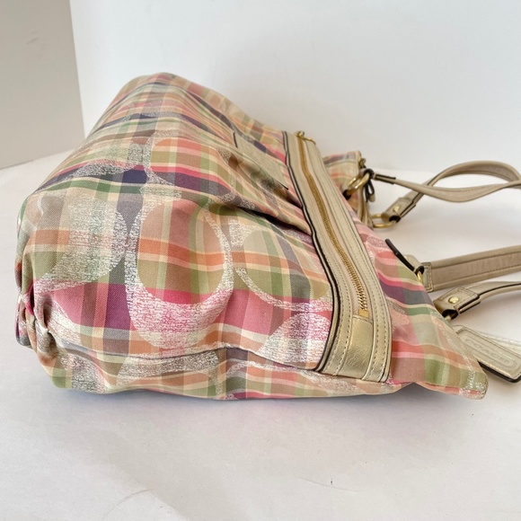 Coach Daisy Madras Plaid Glam Signature Tote Shoulder Bag - Picture 5 of 16